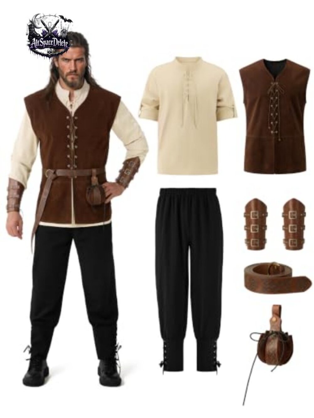 Spooktacular Creations 6 Pc Men Pirate Costume Set Faux Leather Renaissance